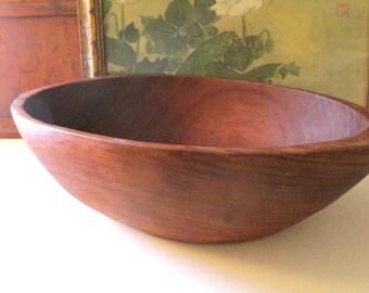 Large Vintage Wood Teak Bowl, Hand Carved Wood Bowl, Fruit Bowl, Farmhouse Kitchen