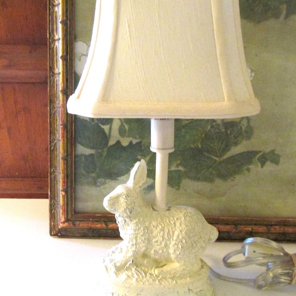 Vintage Mini White Rabbit Table Lamp with Shade, Bunny Accent Lamp, Nursery Decor, Gift For Rabbit Lover