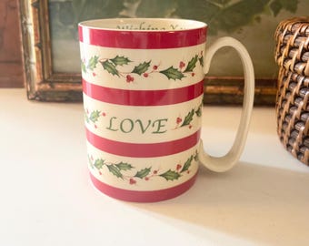 Vintage  Lenox "Holiday" Red Stripe Christmas Mug, Holiday Gift, Typography, Wishing You Love Mug