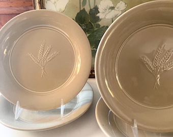 Vintage Dansk for Pottery Barn Set of Four Wheat Salad Plates, Grandmillennial Dining, Farmhouse Thanksgiving China, Portugal Sage Green