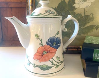 Villeroy & Boch "Amapola" Coffee Pot and Lid, Five Cup Coffee Pot, Grandmillenial, 1980's Poppy China, German Porcelain