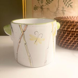 Vintage Italian Pottery Planter, Hand Painted Bamboo Butterfly Cachepot