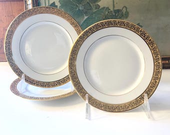 Vintage Set of Three Limoges France Small Plates, Charles Field Haviland "Schleiger" Bread and Butter Plates, Gold Encrusted Gilded Rim, 6"