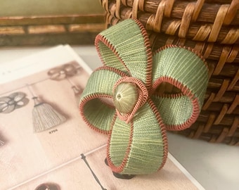 Vintage  Houlès, Paris Green Rosette, Bow Wall Decor, French Hand Made, "Toinette", Passementerie, Drapery Accent, Picture Hanger