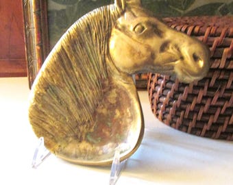 Vintage Brass Horse Head Ashtray, Equestrian Decor, Wayne G Lawrance, Collectible Tobacciana, Library Decor, Gift for Horse Lover