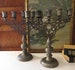 Vintage Pair Pewter Candelabras, Five Arm Candlestick Holder, Hollywood Regency, Spain Made, Mantel Decor, Wedding Brass Decor 