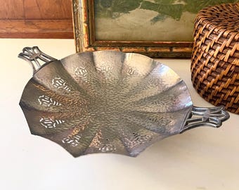 Vintage Bernard Rice's Son,Inc. Goth Silver Plated Footed Tray, Hammered Silver, Victorian Halloween Decor, Spider Web Style Candy Dish