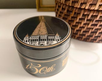 Vintage Tiffany & Co. New York Life Trinket Box, Round Black Porcelain 150th Souvenir, 1995