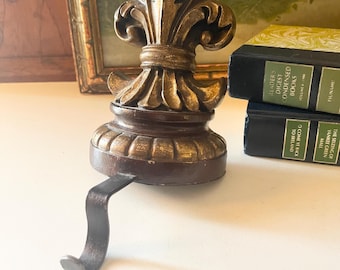 Vintage French Chic Christmas Stocking Holder, Fleur De Lis Motif, Mantel Decor, Old World Xmas
