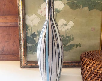 Vintage Fratelli Fanciullacci Italian Pottery Vase, Hand Painted Striped Vase, Mid Century Modern Design, Hand Painted Signed