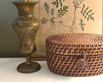 Vintage Brass Etched Vase, Boho  Decor, Trumpet Style Vase, Hollywood Regency