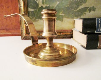 Vintage Brass Chamberstick, Brass Candlestick Holder, Made In Hong Kong, Williamsburg Style Candle Holder, Farmhouse Decor
