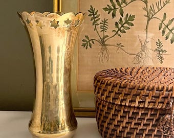 Vintage Brass Trumpet Flower Vase, Cut Out Star Design, Holiday Vase
