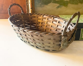 Vintage Woven Rustic Brass Cachepot, Boho Brass Catchall, Farmhouse Brass, Florentine Decor, Brass Wedding Decor