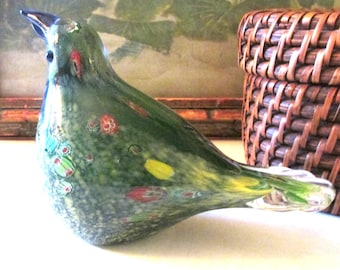 Vintage Bird Glass Millefiori Paperweight, Glass Art Bird, Vintage Gift, Home Office Decor, Art , Eclectic Paperweight, Boho Gift