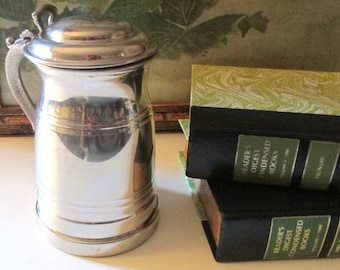 Vintage English Pewter Lidded Tankard, English Pewter Made In Sheffield England
