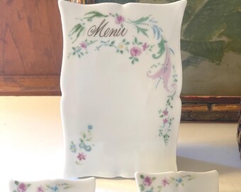 Vintage Porcelain Menu Board and Nine Place Card Holders, Party Decor, Baby Shower, Tea Party, Lillian Vernon