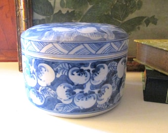Vintage Large Blue and White Trinket Box, Palm Beach Decor, Chinoiserie Box, Tabletop Decor, Decorative Grandmillenial Gift