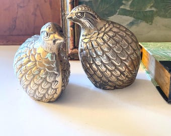 Vintage Brass Pair of Quail Figurines, Solid Brass Birds, Mantel Decor, Hollywood Regency, Partridge Set, Brass Animals, Boho Brass Decor