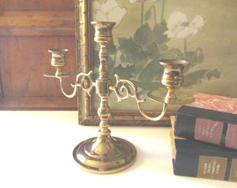 Vintage Baldwin Brass Candelabra, Traditional Decor, Williamsburg Decor, Mantel Decor, Three Arm