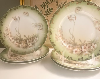 Six Antique Rosenthal Bavaria Iris Plates, Art Nouveau Dessert Set
