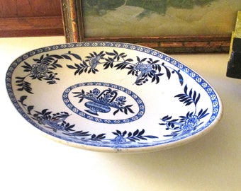 Vintage Blue and White Chinoiserie Offering Bowl, Sterling China Co, Restaurantware Footed Dish, Fruit Bowl