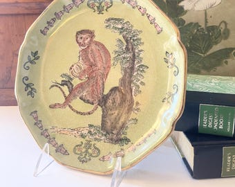 Vintage Chinoiserie Chic Monkey Wall Plate, Ceramic Pottery, Oriental Wall Gallery, Hollywood Regency, Traditional Decor
