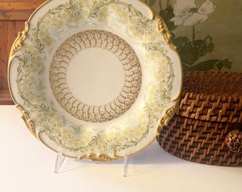 Vintage Limoges France J Pouyat Decorative Plate, Gilded Trim, Art Nouveau Floral Cabinet Plate