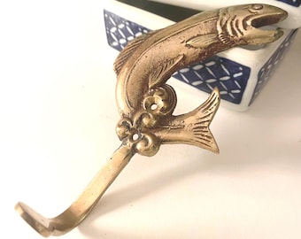 Vintage Brass Wall Hook, Fish Shaped Hook, Gift For Fisherman, Wall Gallery Decor, Bass Fish, Cabin Decor, Lake House Decor