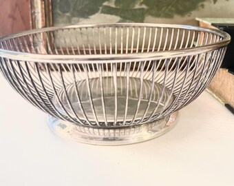 Vintage Gorham Silver Plated Wire Basket, Bread Basket, Catchall Tray, Modernist Design