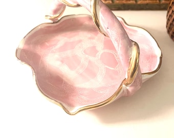 Vintage Signed  Italian Pottery Tray, Pink Hand Painted Trinket Tray, Grandmillennial Decor, Candy Dish