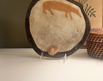 Vintage Art Studio Pottery Dish, Pottery Bear and Sun God, Hand Painted Ceramic, Coffee Table Decor