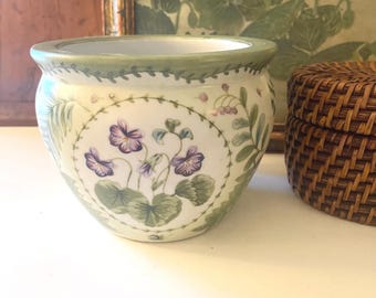 Vintage Andrea Sadek "Fern Mist" Violet Floral Fish Style Planter, Suzanne Nicoll, Palm Beach Decor, Ceramic Cachepot, Gift For Gardener