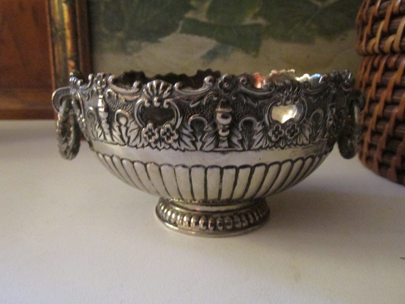Vintage Small Monteith Bowl, F.B Rogers, Petite Cachepot, Nut Bowl, Candy Dish, Grandmillenial Decor, Silver Plated Bowl with Ring Handles image 4