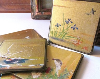 Six Vintage Oriental Coasters, Chinoiserie Chic Coasters, Silk Screen Design