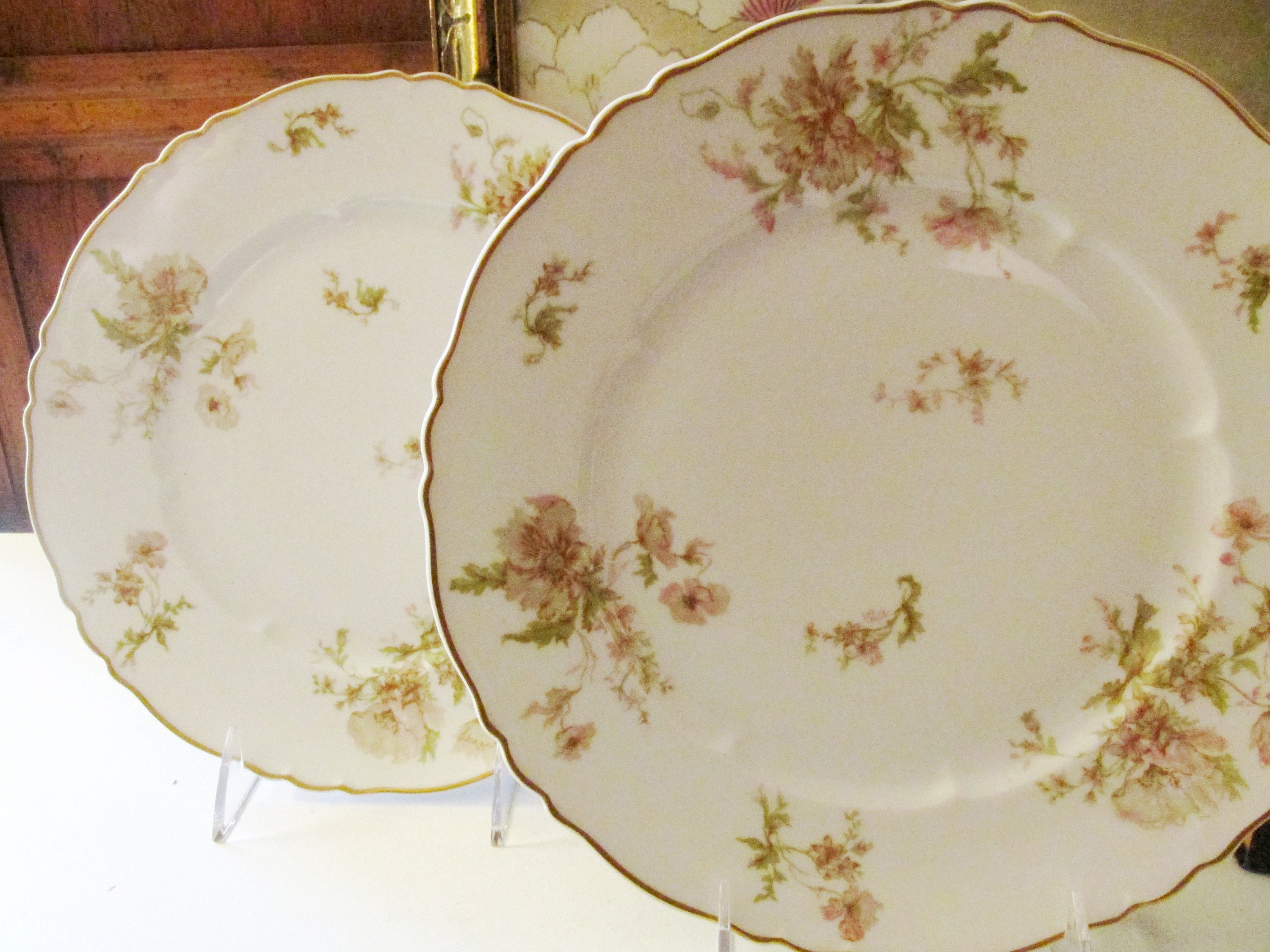 Two Vintage Poppy Haviland France Dinner Plates Romantic Dining Theodore Haviland France