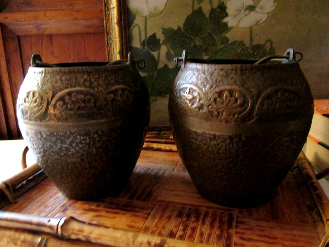Vintage Pair of Brass Vases Chinoiserie Brass Urn Vases Boho Etsy
