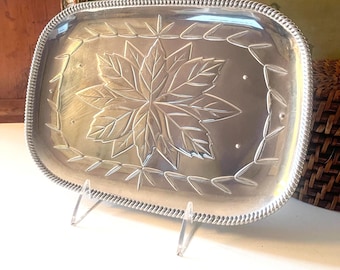Vintage Fitz & Floyd "Poinsettia" Aluminum Serving Tray, Christmas Cocktail Tray, Metal Ware Holiday Decor Bar Tray,