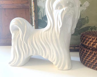 Vintage White Ceramic Maltese Dog Figurine, Blanc de Chine, Chinoiserie Chic, Gift For Dog Lover, Yorkie, Terrier Figure, Apropos
