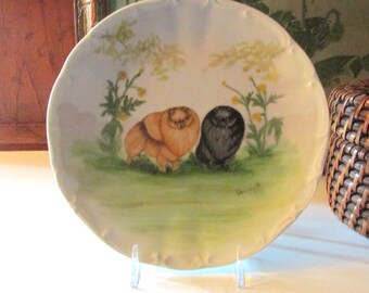 Vintage Barnhart Studios Hand Painted Decorative Dog Plate, Gift For Pomeranian Dog Lovers, Grandmillennial Wall Decor