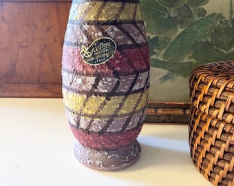 Vintage Italian Textured Vase, "Rossini Original", Abstract Design, Mid Century Mod Vase
