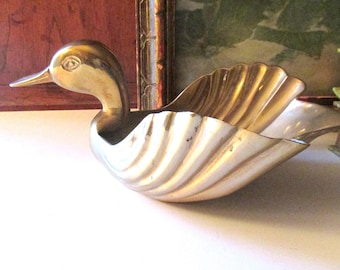 Vintage Swan Brass Catchall or Planter, Hollywood Regency, Wedding Swan Tray, Entry Table Decor, Home Office Decor