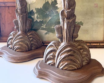 Vintage Pair Wood Sconsces, Tassel and Swag Shelves, Gilded Gold Wall Shelf, Hollywood Regency, Neoclassical Corbel Style, Grandmillennial