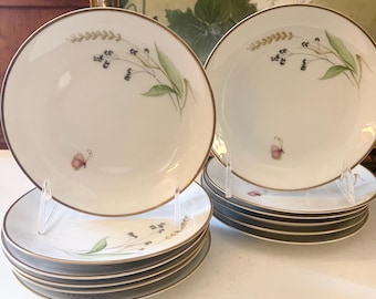 Vintage Set Of Twelve Arzberg Germany Small Plates, Bread and Butter Porcelain Plates, Pink Butterfly and Leaves, Wedding China, ARZ2