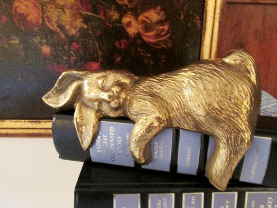Vintage Brass Bunny, Sleeping Bunny, Rabbit, Shelf / Mantel Decor 