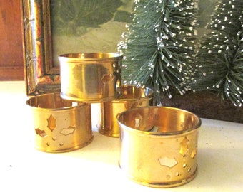 Vintage Dansk Holly Napkin Rings, Set of Four, Christmas Table Decor