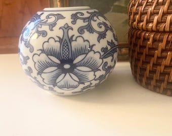 Vintage Bombay Company Chinoiserie Tea Light Candleholder, Blue & White Decor