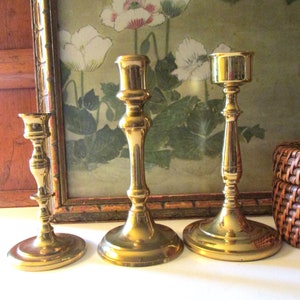 Three Vintage Brass Candlestick Collection, Trio of Mixed Candleholders, Baldwin Brass, Mantel Decor, Hollywood Regency, Brass Decor image 10