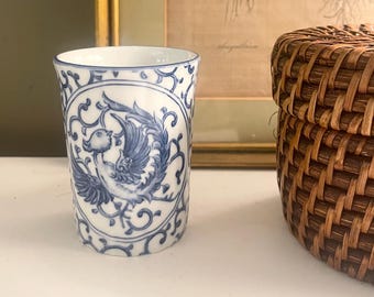 Vintage Phoenix Cup, Blue and White, Chinoiserie Chic, Grandmillennial, Hollywood Regency