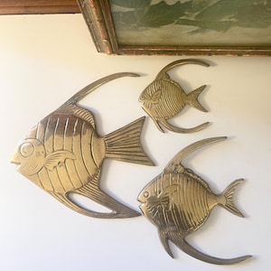 Vintage Set of Three Brass Angel Fish Wall Decor, Beach Or Lake House Decor, Fish Wall Plaques, Brass Fish Wall Art, Tropical Decor